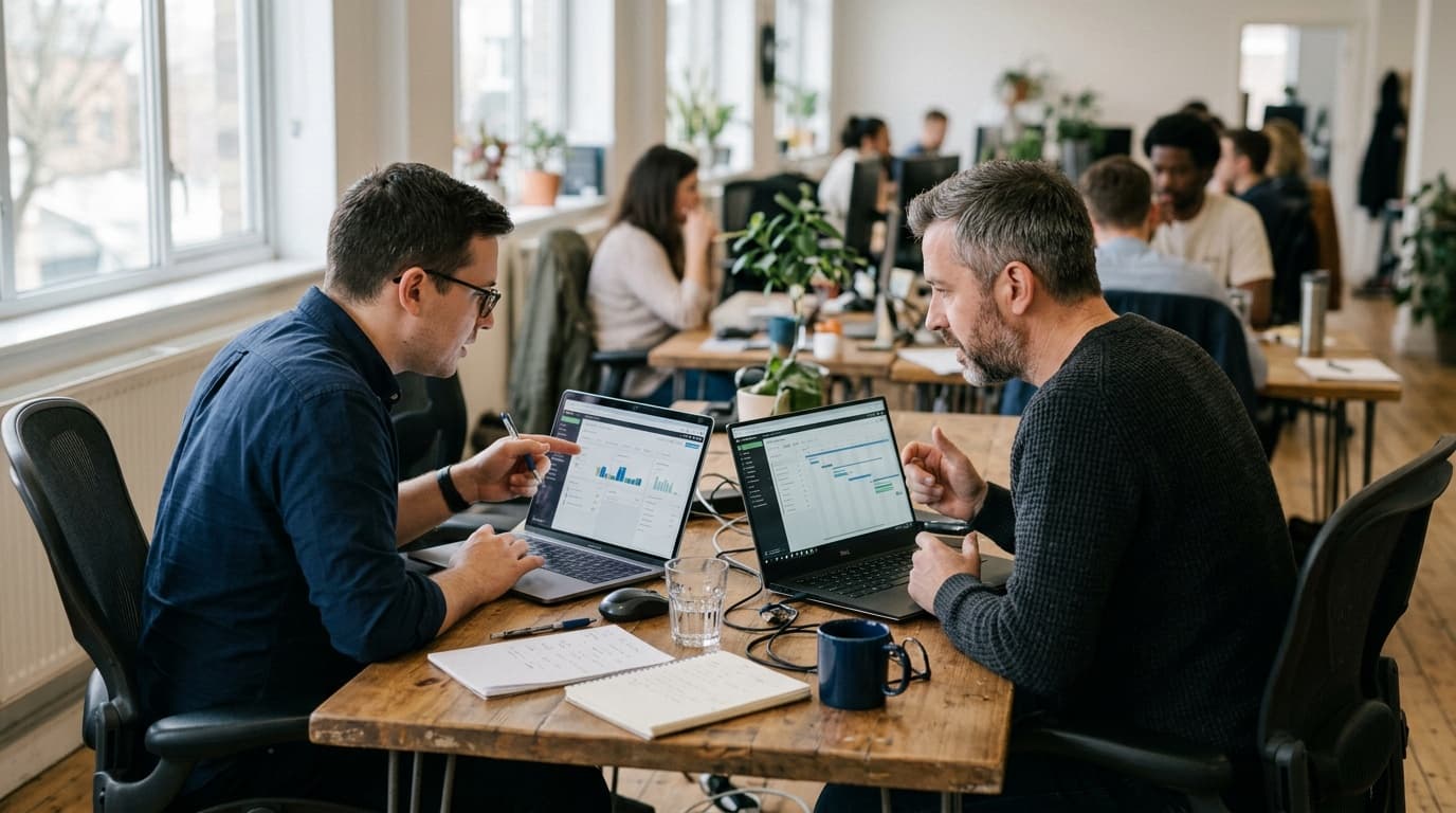 Comparison of multiple project management tools on a desktop workspace